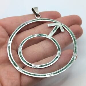 Vintage 60s/70s Sterling Silver 925 Mexico Turquoise Chip Male Symbol Pendant